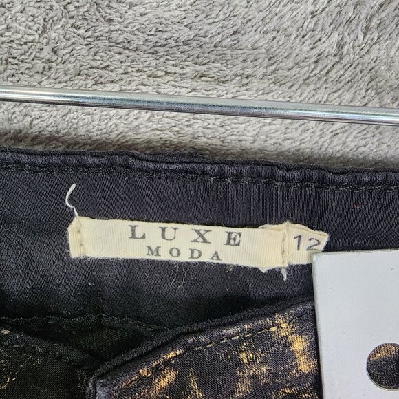 Womens Black Gold Luxe Moda Denim Jeans Rhinestone Embellished Side Zippers 12 - Picture 5 of 13